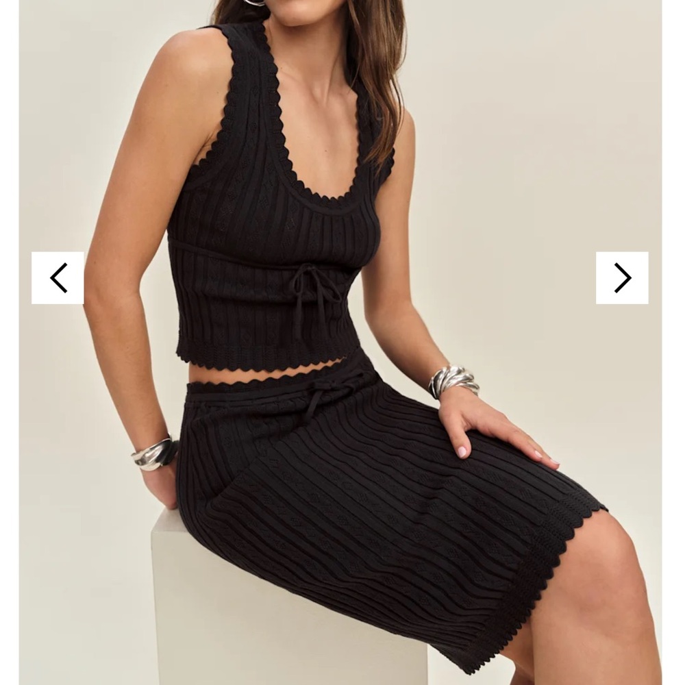 Reformation Black Ribbed Knit Two-Piece Skirt Set